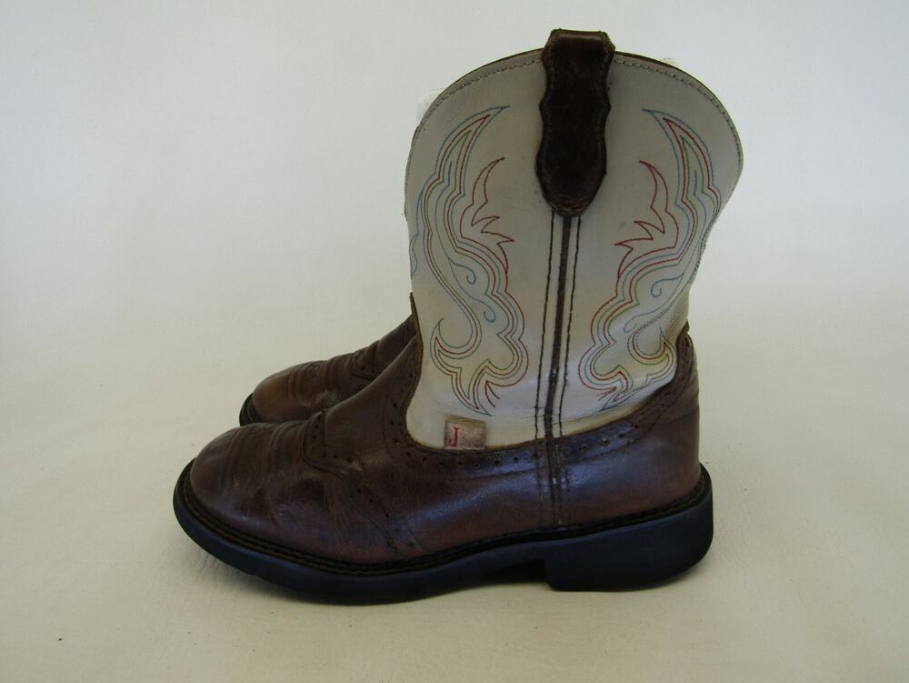 Justin Gypsy Womens Size 7 B Cream Brown Leather Stockman Cowboy Western Boots